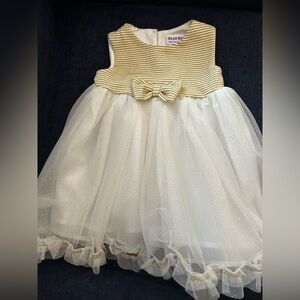 Baby Girls’ 6-9 mo Gold and White Sleeveless Dress with Bow